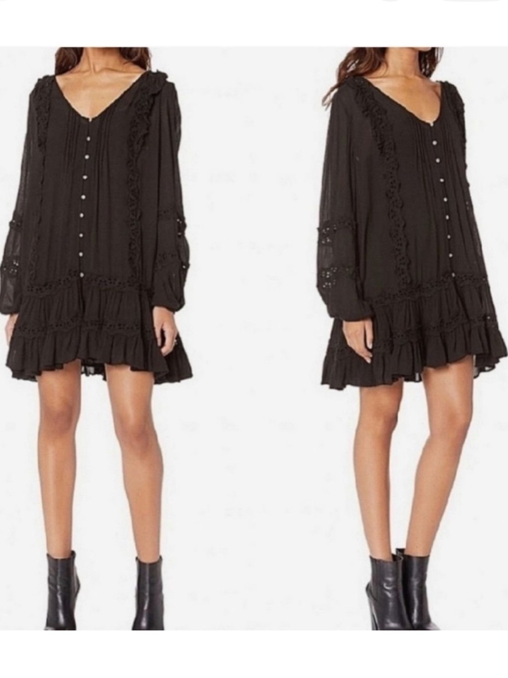 Free People Snow Angel Ruffled Dress Size M